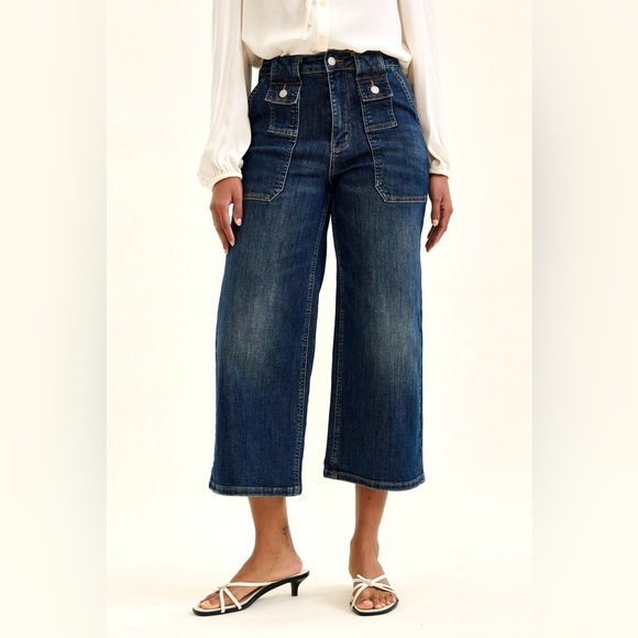 Judy Blue Denim - Judy Blue High Waist Wide Crop Utility Jeans with Patch Pocket